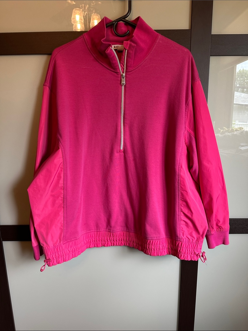 Women's Athleta Mixed Media Hot Pink Half-Zip Pullover size XL